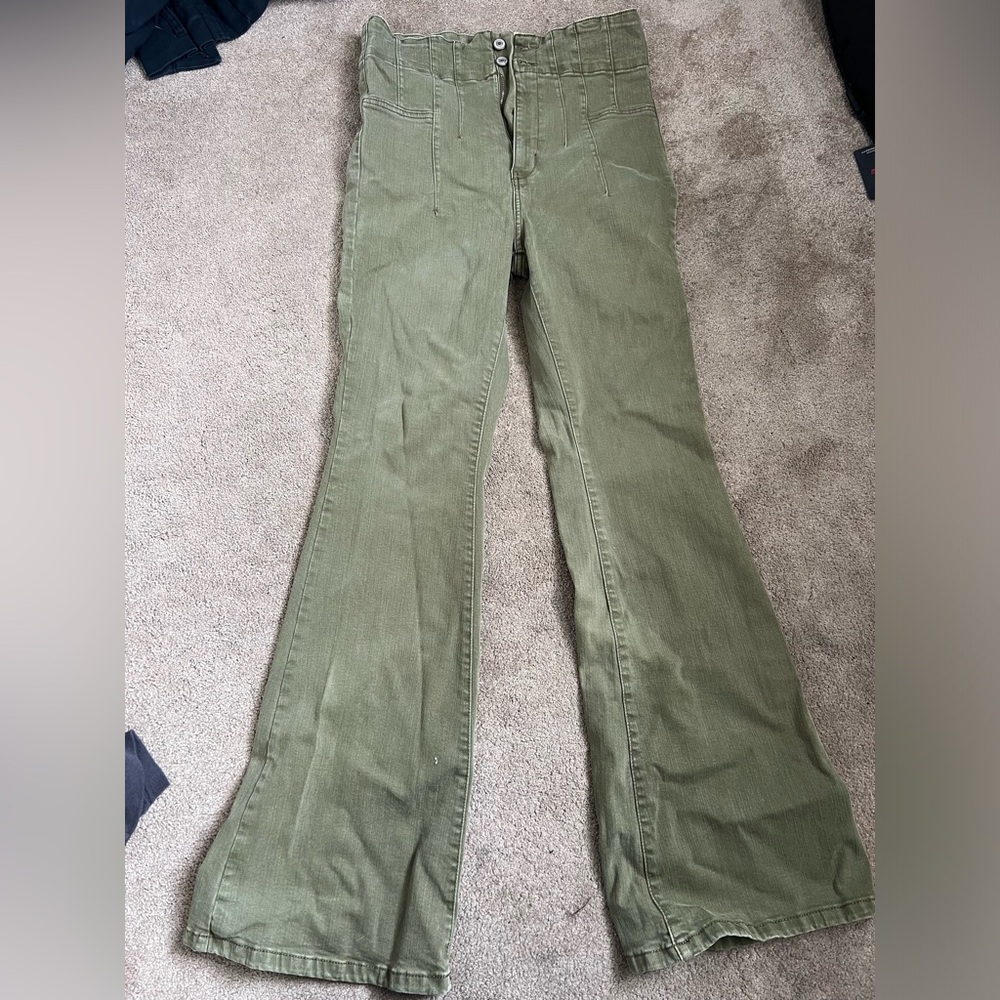 FREE PEOPLE Olive Green Women's Flared Jeans